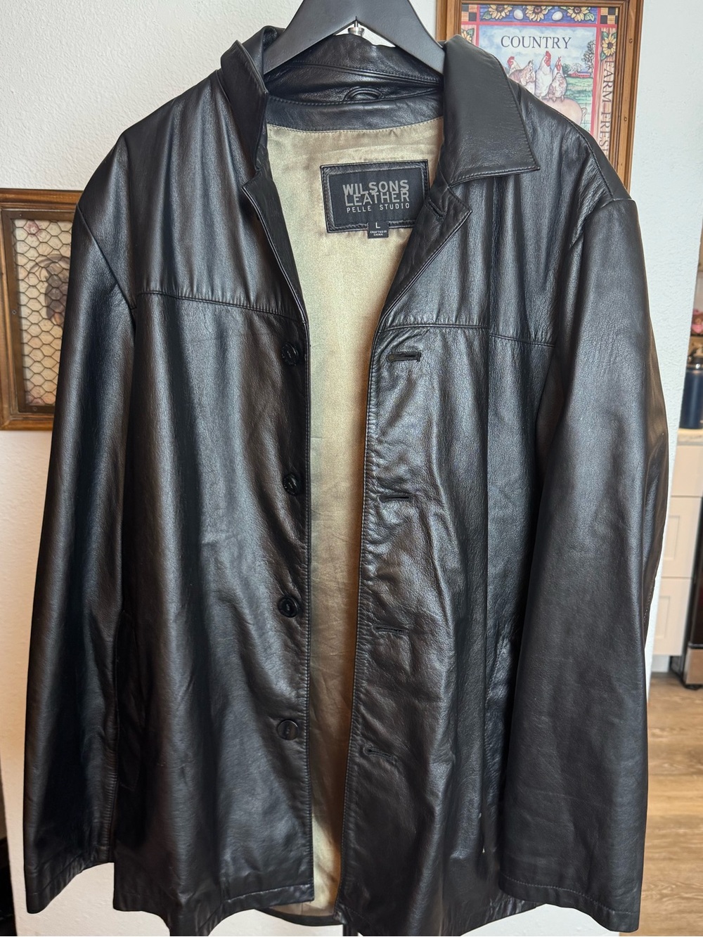 Wilsons Leather Black Men's Leather Button-Up Jacket size Large
